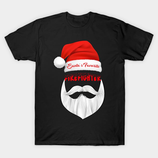 Santa's Favorite Firefighter Funny Christmas Gifts T-Shirt by caydennelders